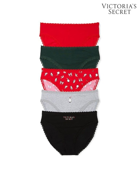 Victoria's Secret Black/Grey/Red/Green Brief Logo 5 Pack Knickers (E68608) | €31.50