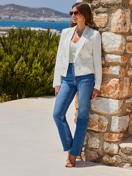 Sosandar White Linen Blend Double Breasted Blazer (E68802) | €112