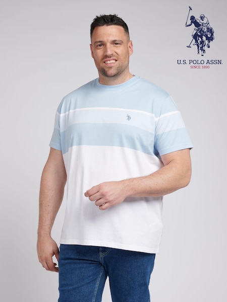 U.S. Polo Assn. Blue Mens Big and Tall Block Stripe 100% Cotton T-Shirt (E68820) | 198 QAR