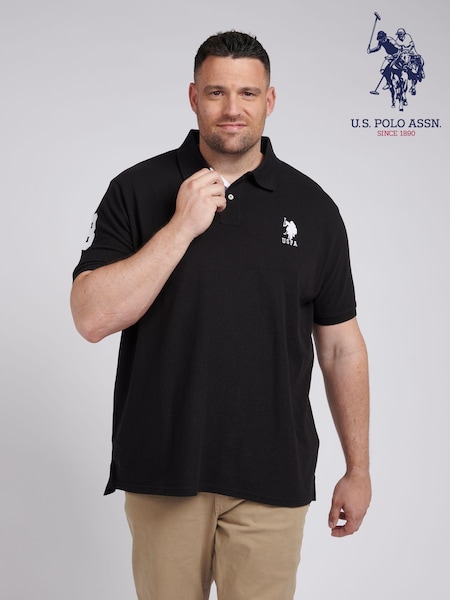 U.S. Polo Assn. Black Mens Big & Tall Player 3 Pique 100% Cotton Polo Shirt (E68822) | 297 QAR