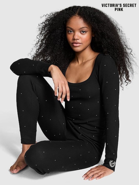 Victoria's Secret PINK Black Diamante Thermal Long Pyjama Set (E68873) | €56