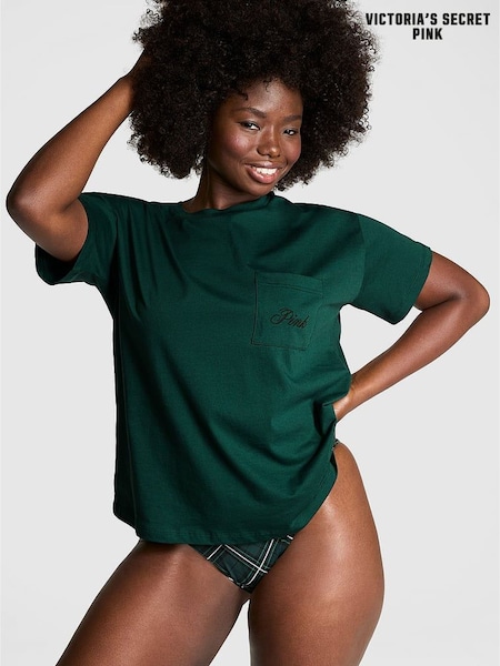 Victoria's Secret PINK Deep Forest Green Cotton Pyjama T-Shirt (E68916) | €22