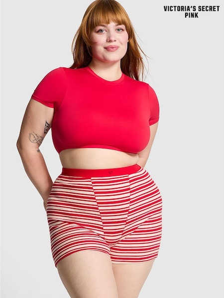 Victoria's Secret PINK Vermillion Red Stripes Thermal Boxer Pyjama Shorts (E68919) | €13.50