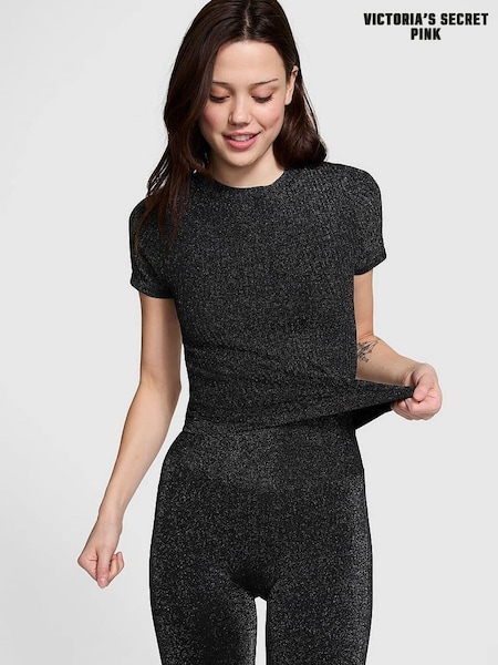 Victoria's Secret PINK Black Shine Seamless T-Shirt (E68940) | €33