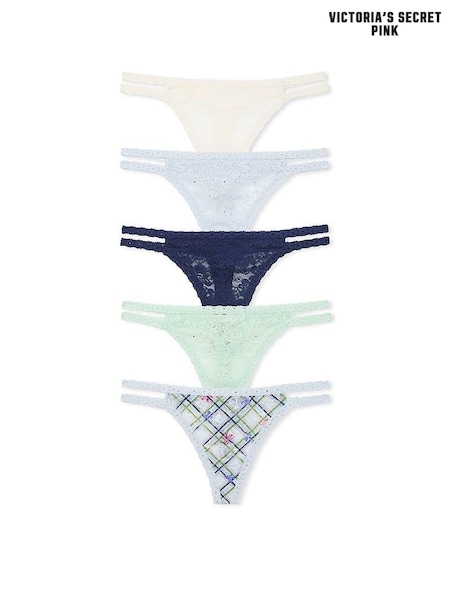 Victoria's Secret PINK White/Blue/Navy/Green Thong 5 Pack Knickers (E68949) | €31