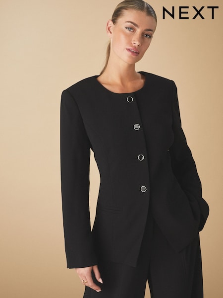 Черный - Button Through Collarless Blazer (E68987) | €29