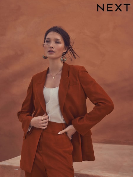 Rust Brun - Tailored Blazer With Linen (E68991) | kr820