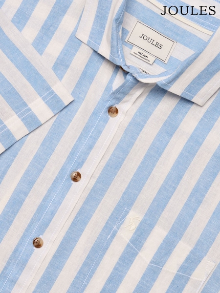 Joules Linen Blend Blue & White Stripe Short Sleeve Shirt (E68992) | € 53
