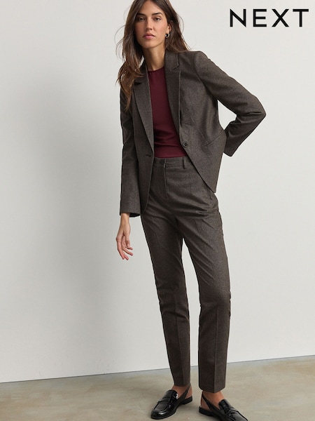 חום - Tailored Checked Slim Trousers (E69006) | ‏107‏₪