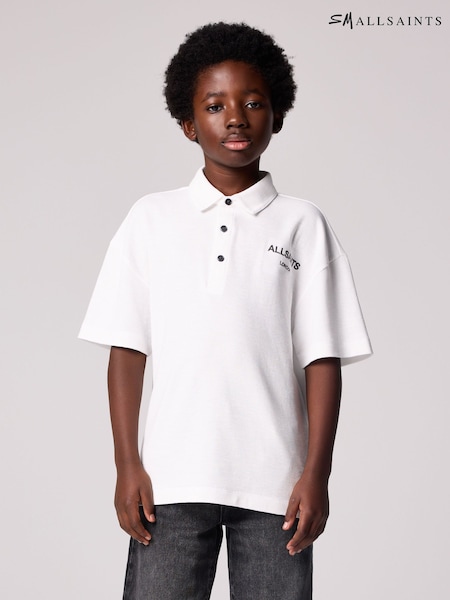 smALLSAINTS White Boys Oversized Rafa Textured Short Sleeve 100% Cotton Polo Shirt (E69030) | €29 - €34