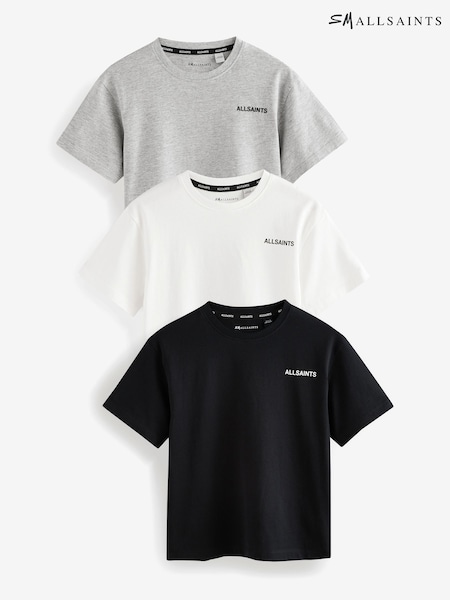 smALLSAINTS Black/White Boys Logo Crew Relaxed 100% Cotton T-Shirts 3 Pack (E69060) | ₪141 - ₪161