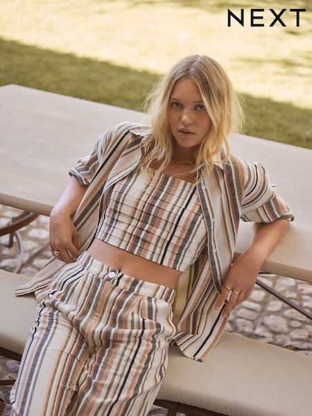 White Stripe Long Sleeve Shirt With Linen (E69120) | 1,237 UAH