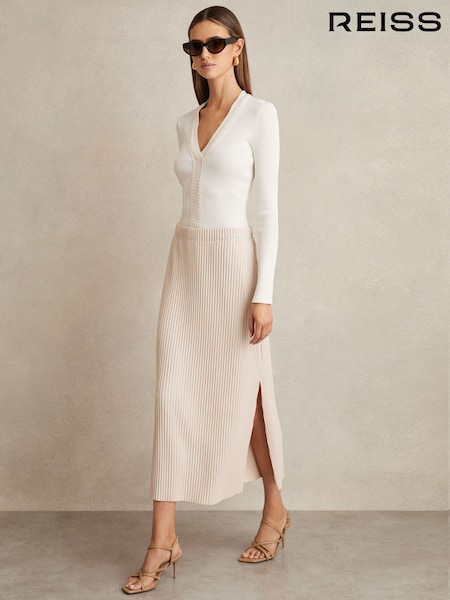 Reiss Pippa Pleated Jersey Midi Skirt (E69271) | ‏714‏₪