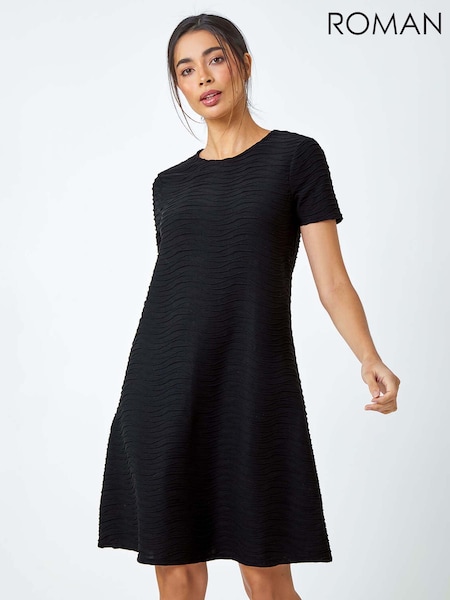 Roman Black Textured A-Line Stretch Dress (E69432) | €60