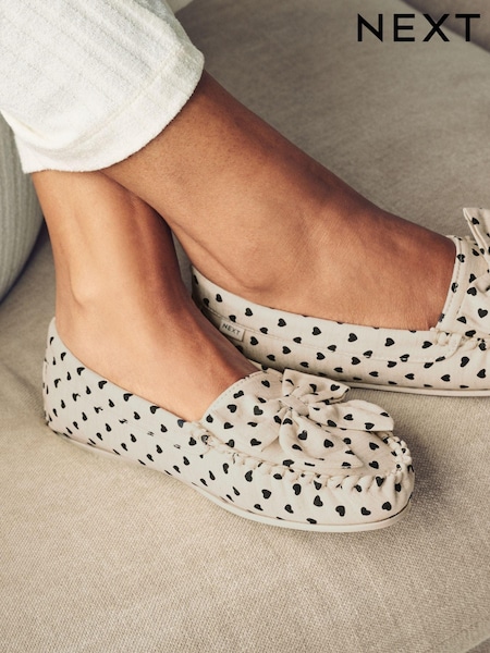 Black/White Moccasin Bow Slippers (E69589) | $24