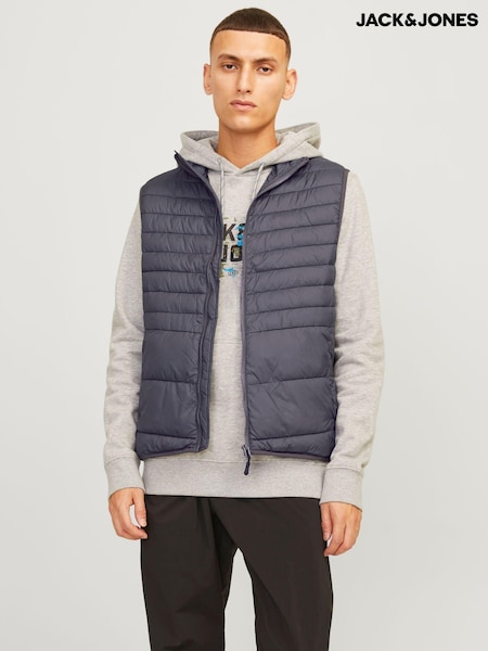 JACK & JONES Grey Packable Padded Collarless Gilet (E69624) | €23