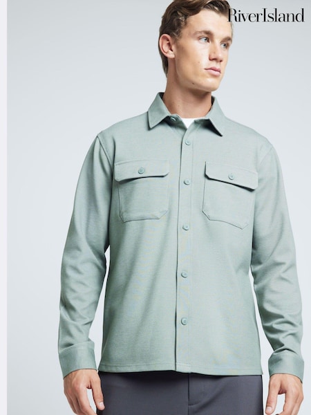 River Island Green Regular Fit 100% Cotton Long Sleeve Jersey Overshirt (E69655) | €26
