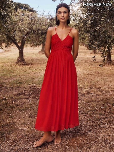 Forever New Red Nakita Ruched Bodice Maxi Dress (E69707) | €58