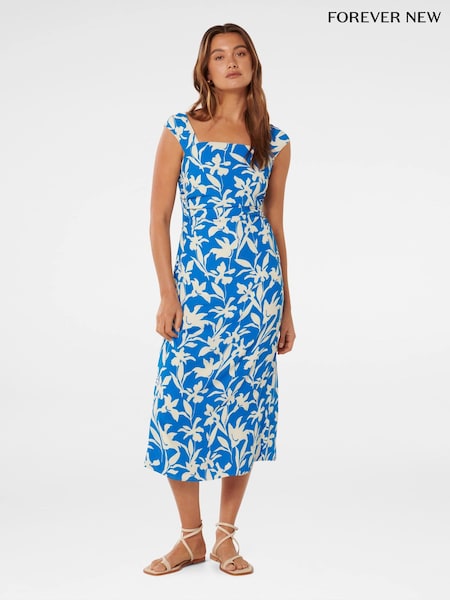 Forever New Blue Tasmin Ruched Midi Dress (E69713) | €113