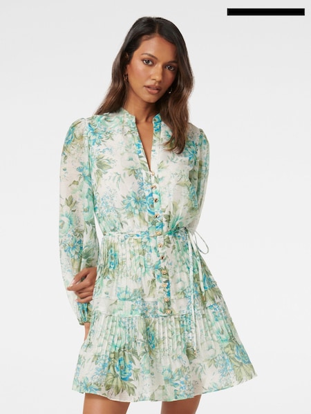 Forever New Green Oakley Petite Pintuck Skater Mini Dress with a Touch of Linen (E69724) | €63