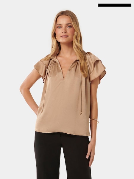 Forever New Brown Marni Micropleat Blouse (E69726) | €21.50