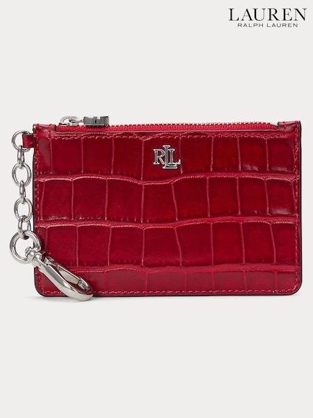 Rouge - Lauren Ralph Lauren Glossy Crocs Porte-cartes en cuir avec fermeture éclair (E69746) | € 70