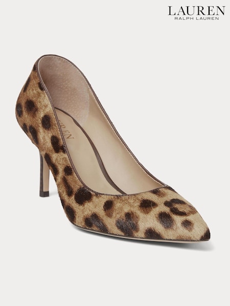 Lauren Ralph Lauren Leopard Print Lanette Textured Leather Heel Court Shoes (E69777) | €98