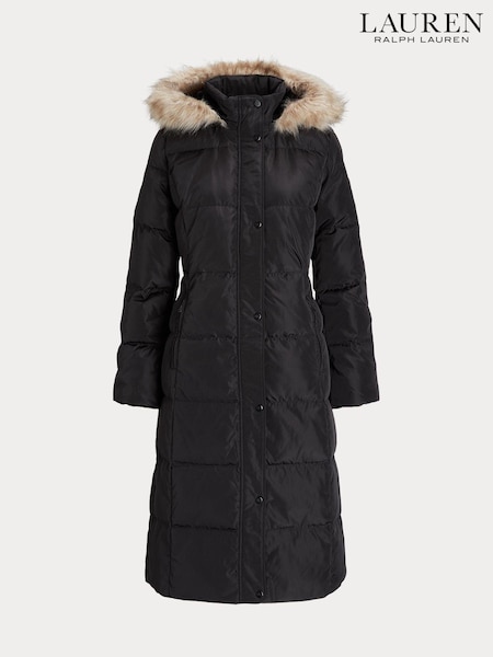 Lauren Ralph Lauren Black Puffer Longline Faux Fur Hood Coat (E69779) | €296