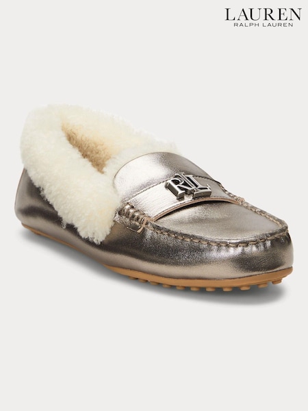 Lauren Ralph Lauren Silver Faux Fur Slipper Shoes (E69780) | 985 LEI