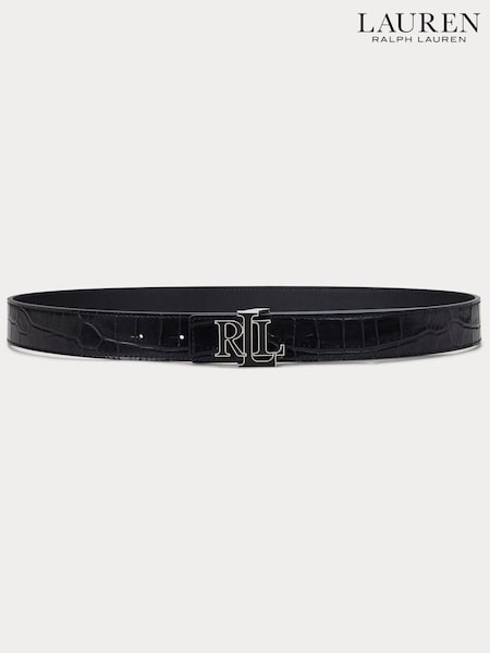 Lauren Ralph Lauren Logo Reversible Crocodile Embossed Black Belt (E69785) | kr2 080