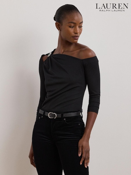 Lauren Ralph Lauren One-Sholder Cut Out Buckle Jersey Top (E69791) | 666 LEI
