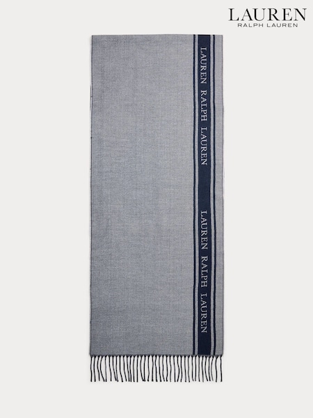 Albastru - Lauren Ralph Lauren Polyester Blend Logo Border Eșarfă (E69805) | 283 LEI