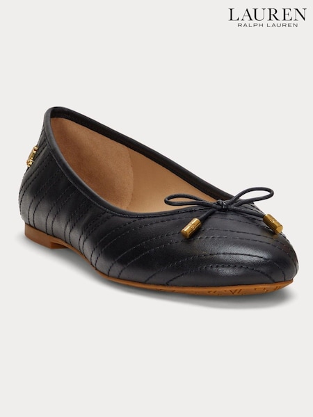 črna - Lauren Ralph Lauren Jayna Stitched Leather Ballet Flats (E69809) | € 196