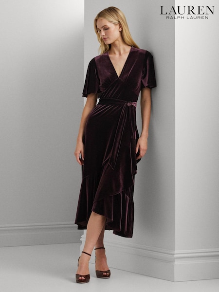 Lauren Ralph Lauren Velvet Belted V-Neck Dress (E69840) | €171