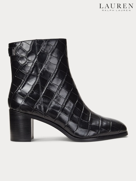 Lauren Ralph Lauren Cassie Croc Leather Heeled Ankle Boots (E69846) | € 178