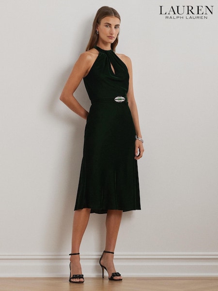 Lauren Ralph Lauren Velvet Halter 100% Cotton Midi Dress (E69850) | €231