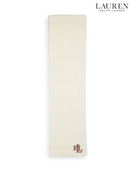 Кремовый - Lauren Ralph Lauren Chunky Knit Rib Logo Scarf (E69872) | €71