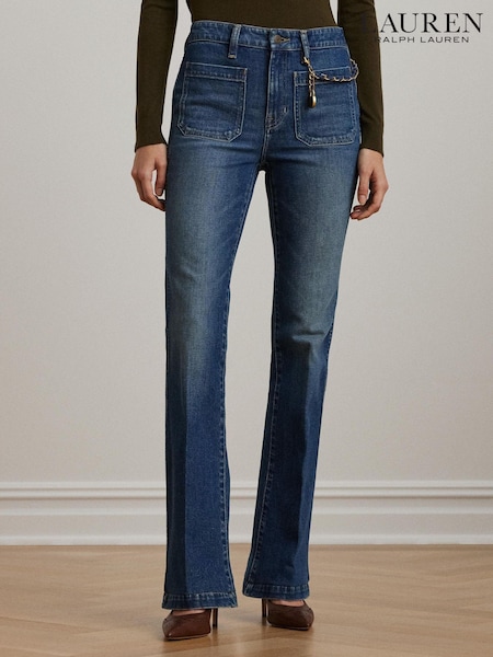 Lauren Ralph Lauren Chain Trim High Rise Flare Denim Brown 100% Cotton Jeans (E69894) | €293