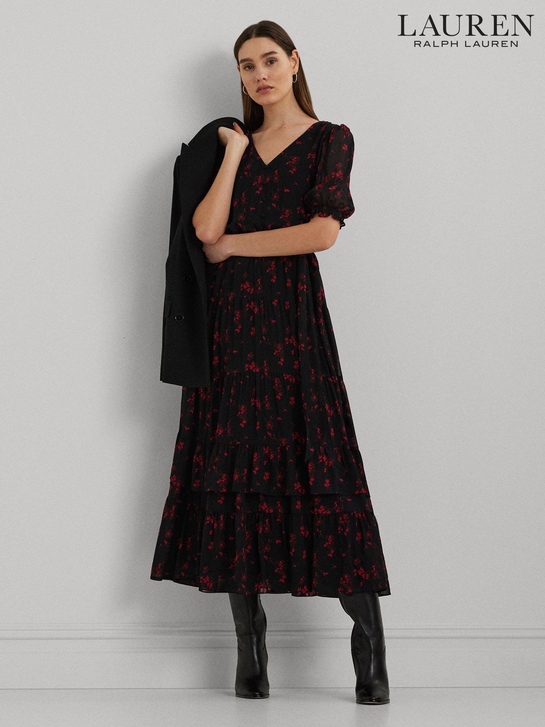 Lauren Ralph Lauren Black Tiered Smock Floral V Neck Dresses Next Malta