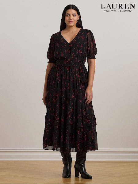 Lauren Ralph Lauren Curve Puff Sleeve Floral Print Maxi 100% Cotton Smock Dress (E69901) | €173