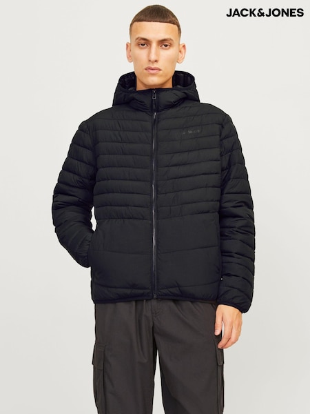 JACK & JONES Black Packable Quilted Hooded Jacket (E69915) | €39