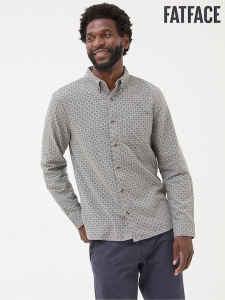 FatFace Light Grey Long Sleeve Geo Print 100% Cotton Shirt (E69918) | €39.50