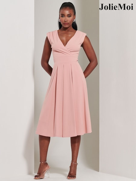 Jolie Moi Pink Yuina Scuba Pleated Flare Midi Dress (E70023) | 371 QAR