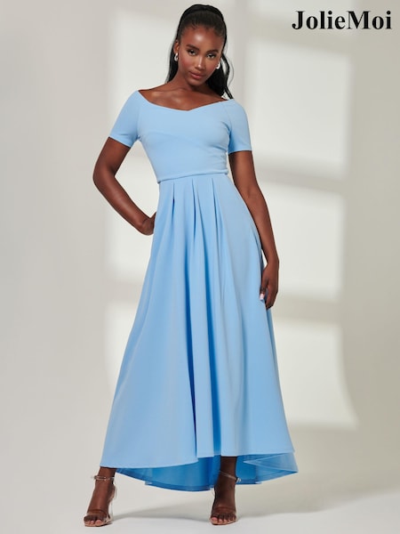 Jolie Moi Blue Yana Off Shoulder Scuba Maxi Dress (E70028) | 210 QAR