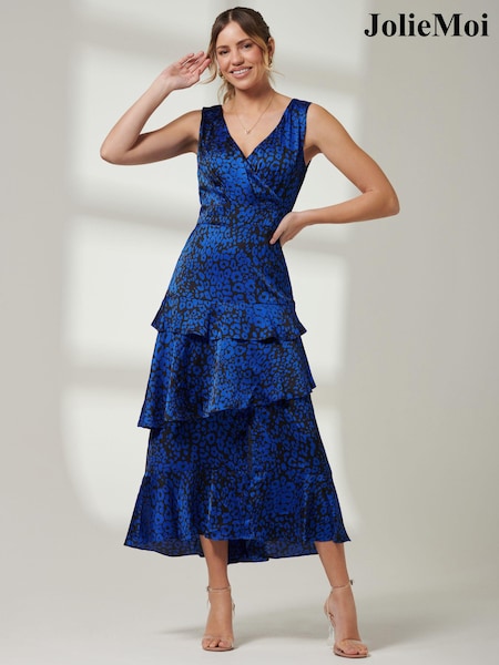 Jolie Moi Blue Tiered Hem Sleeveless Maxi Dress (E70029) | €38
