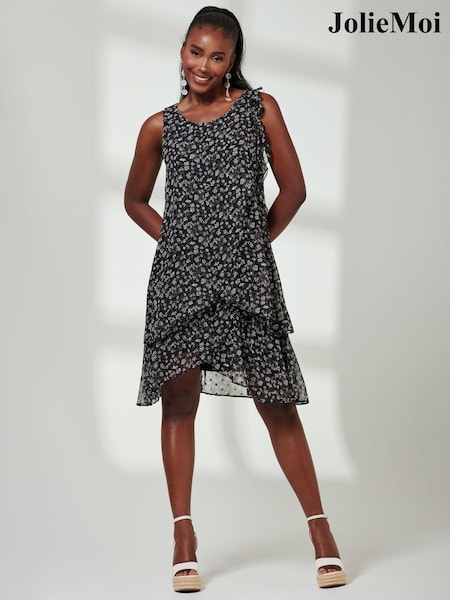 Jolie Moi Frill Chiffon Mini Swing Dress (E70030) | 243 LEI
