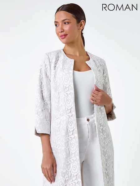 Roman White Lace Longline Formal Jacket (E70060) | €88