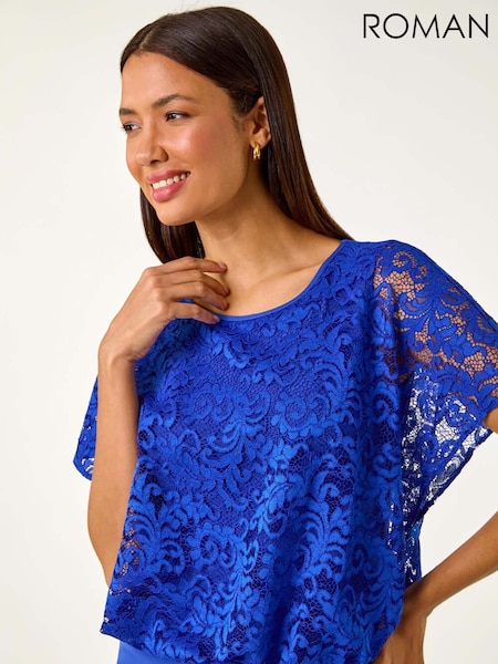 Roman Lace Stretch Bubble Hem Top (E70068) | €42