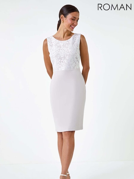 Roman White Lace Bodice Shift Dress (E70071) | €42