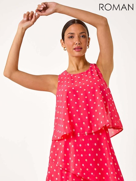 Roman Sleeveless Polka Dot Print Tiered Playsuit (E70081) | 78 €